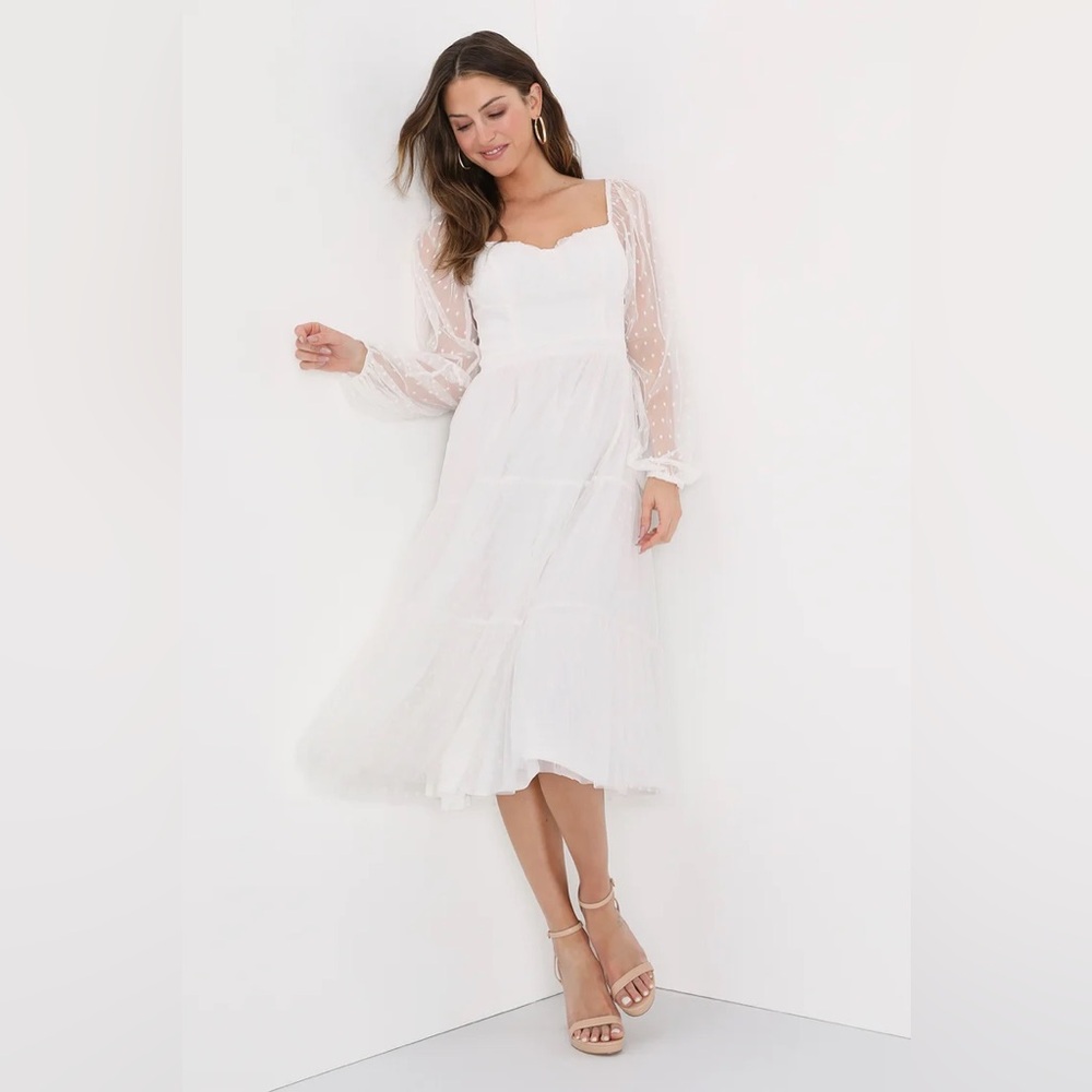 Lulu's White Lace Midi Dress